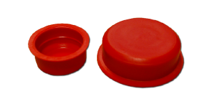 Cylindrical red stoppers with end-stroke